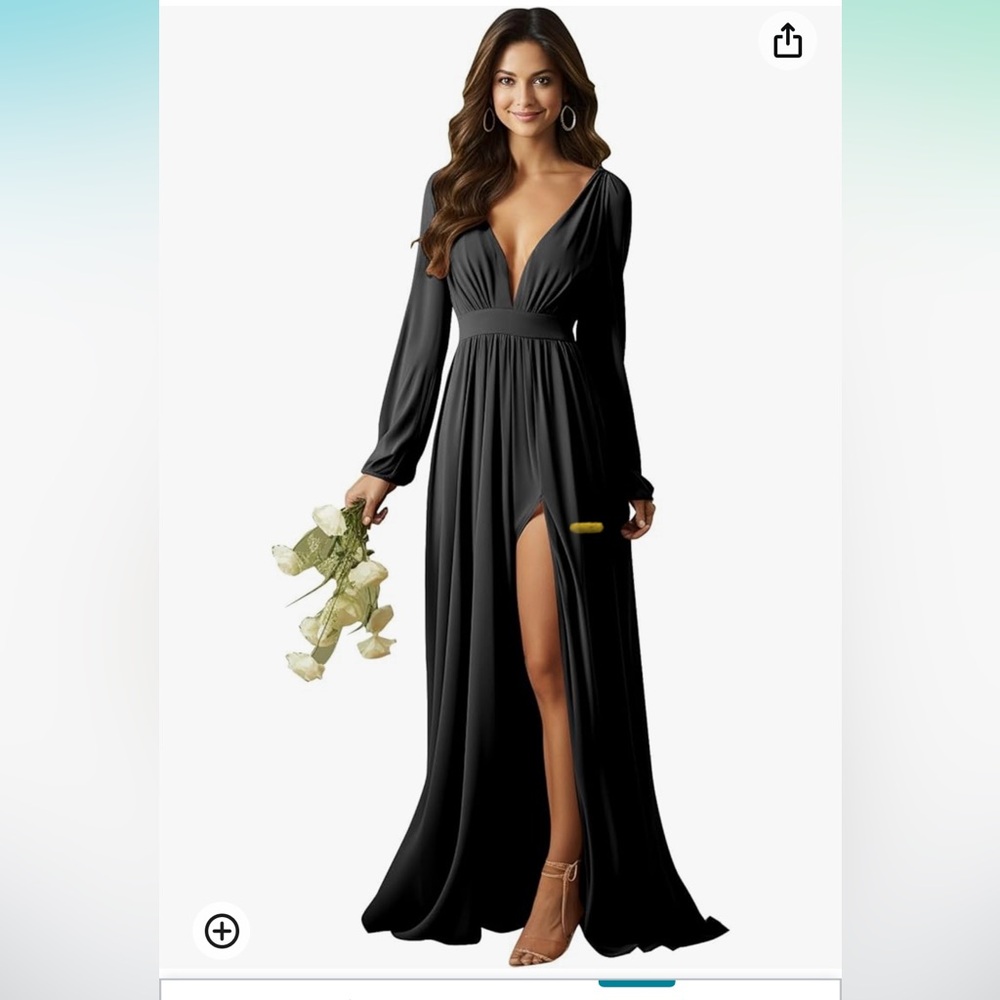 Black chiffon long sleeve evening dress